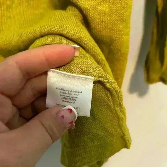 Eileen Fisher 3/4-Sleeve Organic Linen Womens Blouse Green/Yellow Size M Knit - Picture 4 of 4